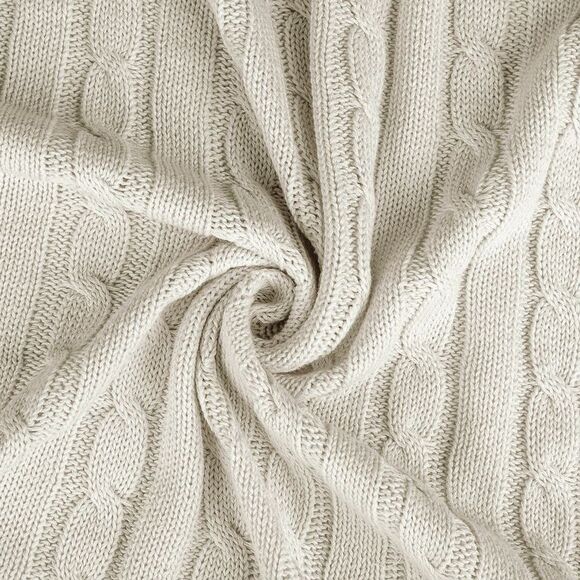 100% Cotton Throw Blanket for Sofa Soft Cable Knit Blanket 50" x 60" Beige - Picture 5 of 6